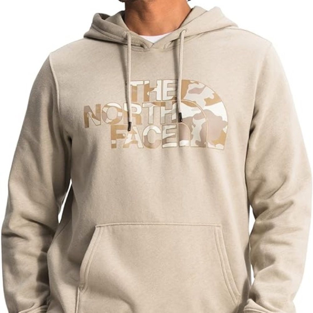 North Face Hoodie Men's Size M Camo Logo Beige Tan Sweatshirt Men Medium Graphic